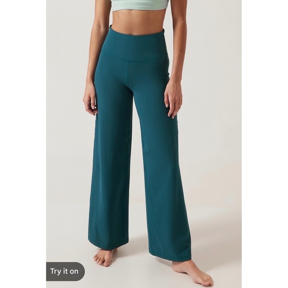 Athleta Elation Wide Leg Pants Teal Blue High Rise Yoga Lounge Womens Size 1X